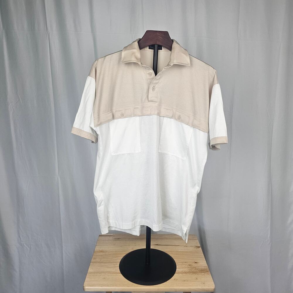 Countess Mara Colorblock Polo Shirt Beige White M Hong Kong Vintage Y2K Preppy